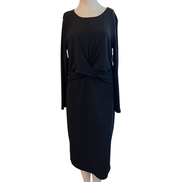 Nine West Large Black Knee Length Twist Front Ribbed Side Slits Long Sleeve NWT - Picture 1 of 7